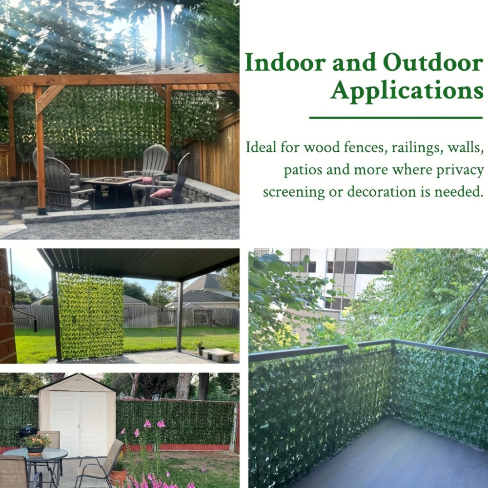 Artificial Ivy Privacy Fence Screen in 13 Size Options with Cuttable Green Leaf Panels for Patio or Balcony
