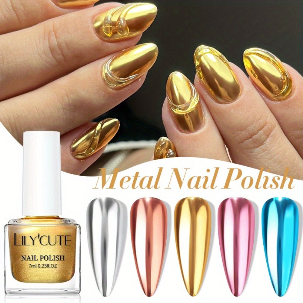 Eight-Piece Metallic Nail Polish Set with JS01–JS08 Mirror-Color Shades in 0.24 oz Glass Bottles