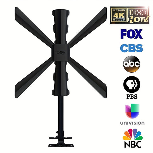 TV Antenna with Multi-Arm Receiver, J-Mount Bracket, USB-Powered Amplifier and Indoor or Attic Setup