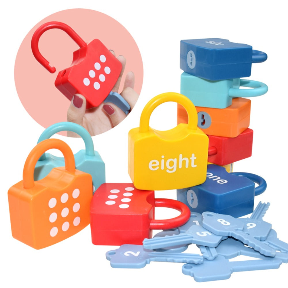 Ten-Piece Number Lock and Key Matching Set with Color-Coded Locks for Counting One Through Ten