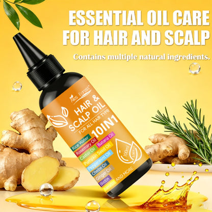 Hair Oil 10-in-1 100ml Pointed-Applicator Bottle with Ginger, Rosemary, Castor, Batana, Rice Water and Biotin