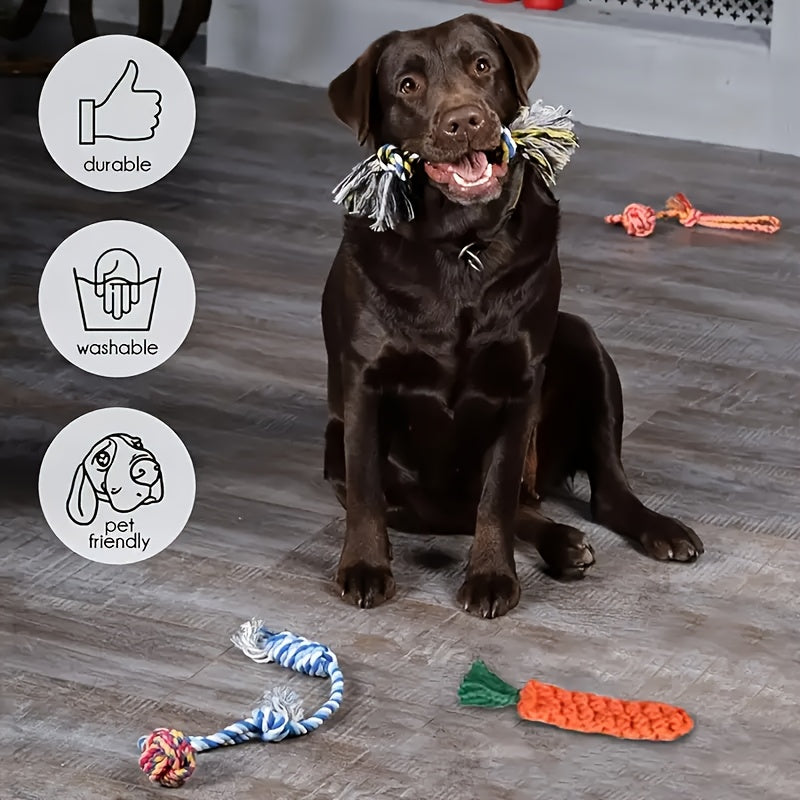Dog Toys 6 or 12-Piece Interactive Assorted Set with Rope Knots, Squeaker Balls and Chew Toys for All Breeds