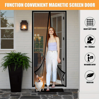 Magnetic Mesh Screen Door with Self-Sealing Center Closure and 90 x 210 cm Pictured Size, One-Piece Set