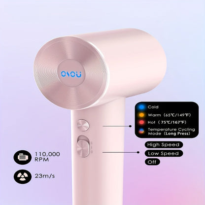 Compact Hair Dryer with 110,000 RPM Motor-Speed Marking, Six Color Options and Concentrator-Style Nozzle
