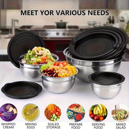Stainless Steel Mixing Bowls with Airtight Lids Set of 14 Seven Nesting Bowls 0.7 to 4.5QT for Home Cooking, Dining and Outdoor Meals