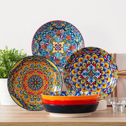 Bohemian Pasta Bowls Set of 6 | 32 Oz Porcelain, Floral Pattern, Microwave & Dishwasher Safe – VANCASSO