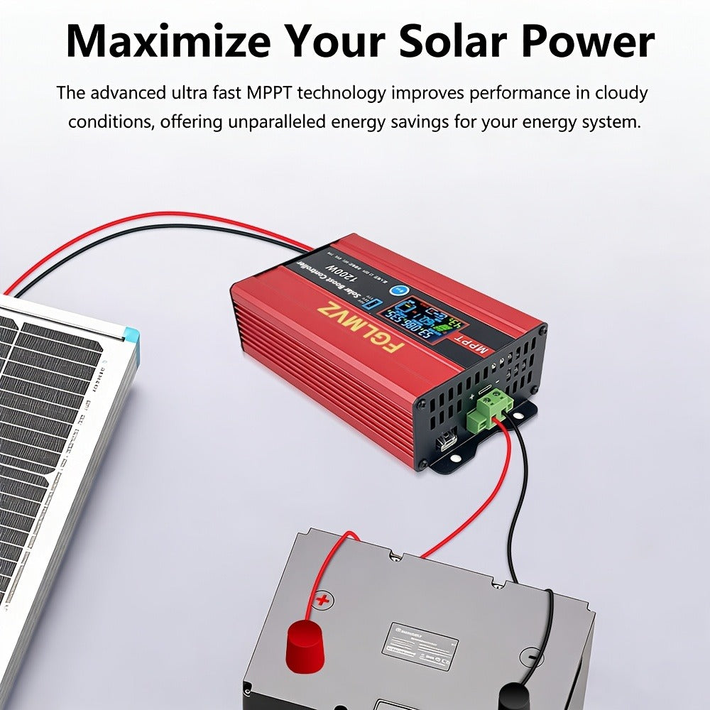 30A MPPT Solar Boost Charge Controller 1200W – DC-DC Step-Up Solar Panel Regulator for Lead-Acid, Gel & Lithium Batteries, Compatible with Golf Cart, E-Bike, Electric Scooter & Off-Grid Systems