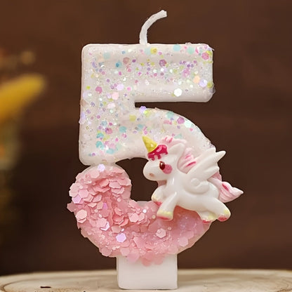 Unicorn Number Cake Topper 0-9 Birthday Party Decoration Glitter Figure Candle Topper for Birthday Anniversary Wedding Christmas Halloween Table Decor