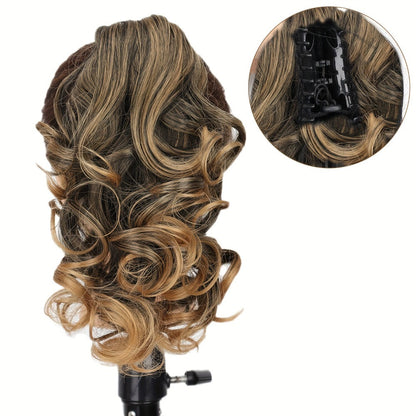 Hair Extensions Curly 8-Inch Synthetic Ponytail with Claw Clip and Eight Dark, Brown and Blonde Colors
