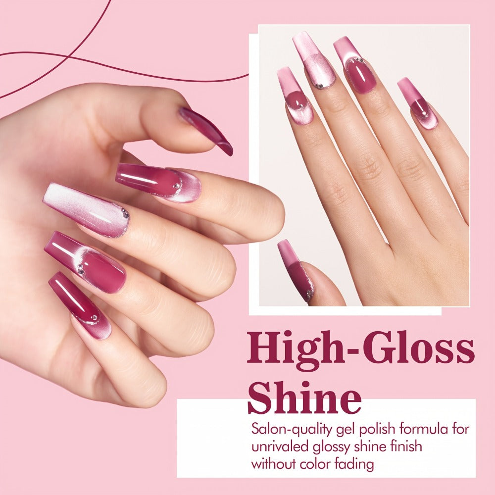 Nine-Color Cat Eye Gel Polish Jar Set with MORDDA Flower Order Shades and Included Magnetic Tool