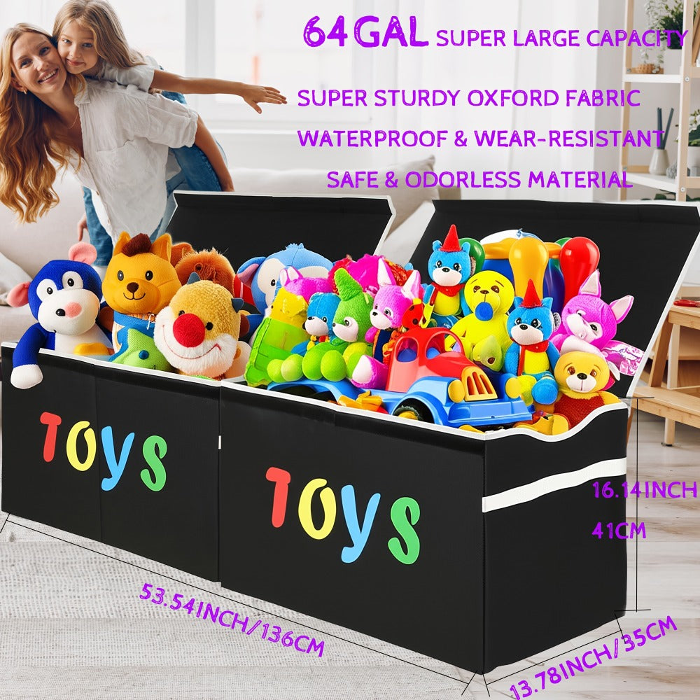 Collapsible Toy Storage Box with Lid, Side Handles and Two- or Four-Grid Divider Options for Playrooms