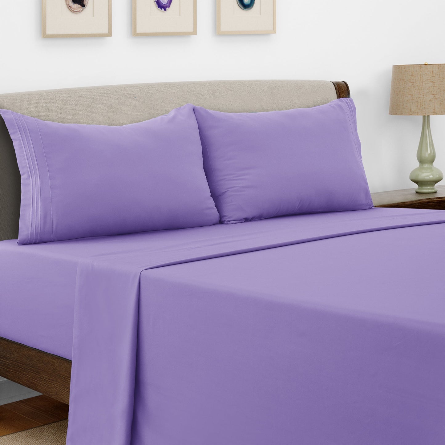 Bed Sheet Set Microfiber with Size-Dependent 3- or 4-Piece Contents and Six Documented Bed Dimensions