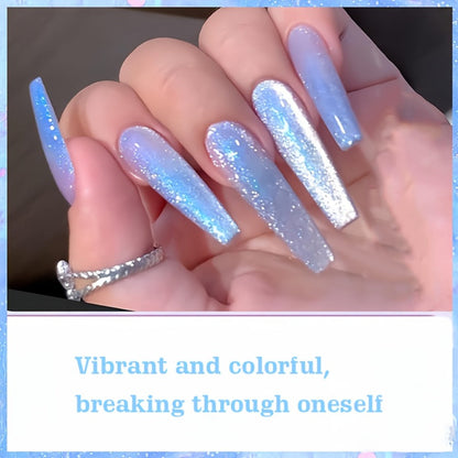 Gel Nail Polish in 10ml Light-Blue Aurora Magnetic Cat-Eye with Holographic Iridescent Shimmer and UV/LED Soak-Off Cure
