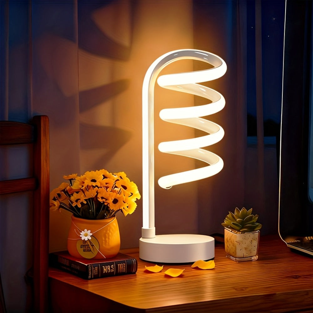Two-Style Spiral LED Table Lamp with Touch Dimming in Black or White, Single or Two-Pack Options