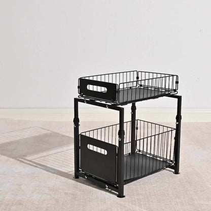 2-Tier Pull Out Cabinet Organizer No Drill Slide Out Shelf Kitchen Pantry Storage Roll Out Drawer Black