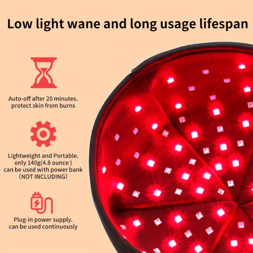Wearable 120-LED Red and Near-Infrared Light Cap with 630nm and 820nm Modes in Black or Gray