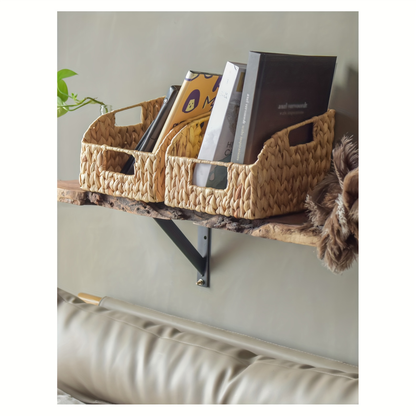 Wicker Storage Baskets 2-Pack - Water Hyacinth & Seagrass Pantry Organizer Bins for Shelves, Kitchen, Bathroom, Bedroom, Boho Home Decor