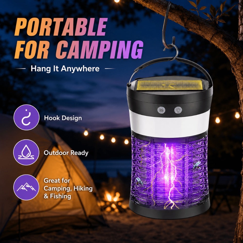 Solar and USB-C Insect Zapper Lantern with 3000V Grid, Dual UV Labels and Three Lighting Modes