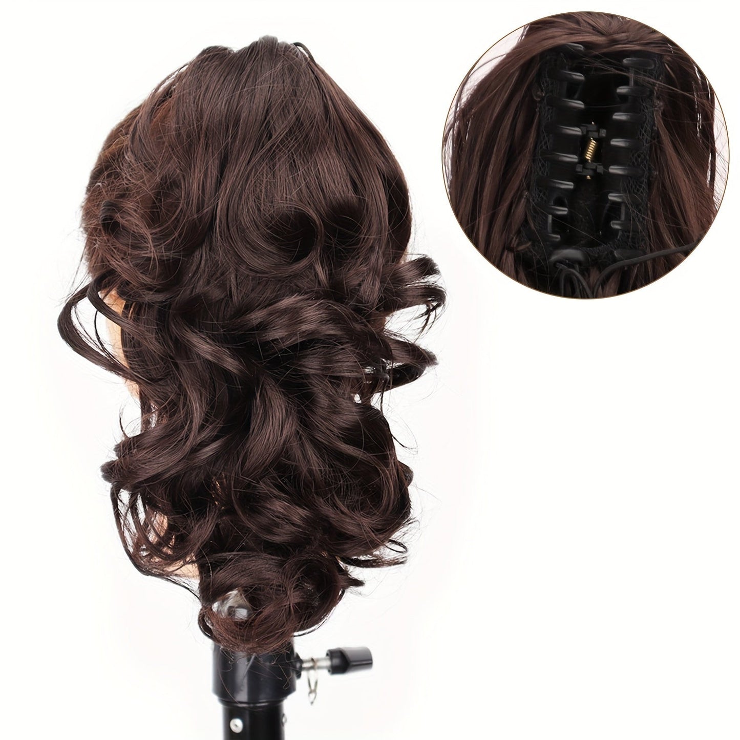 Hair Extensions Curly 8-Inch Synthetic Ponytail with Claw Clip and Eight Dark, Brown and Blonde Colors