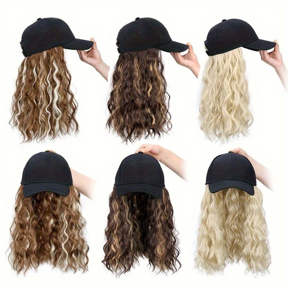 Synthetic Wig 18-Inch Curly-Wavy Baseball Cap Style in Three Highlighted Color Codes for Daily Wear