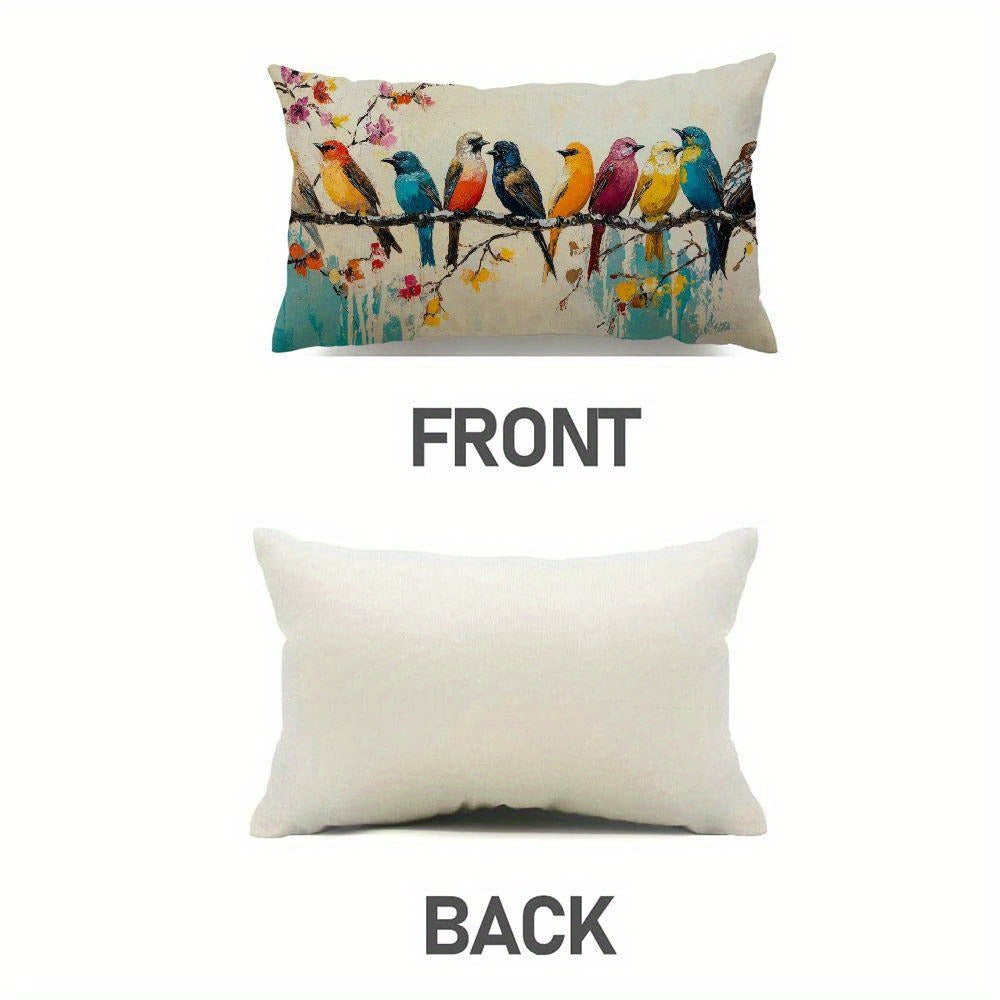 Watercolor Bird Lumbar Pillow Covers, 12 x 20-Inch Cases with Zippers in One- or Two-Piece Packs