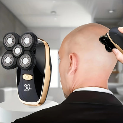 Electric Shaver 5-in-1 Grooming Kit with Nose Trimmer, Hair Clipper, Facial Brush, USB Charging and Display