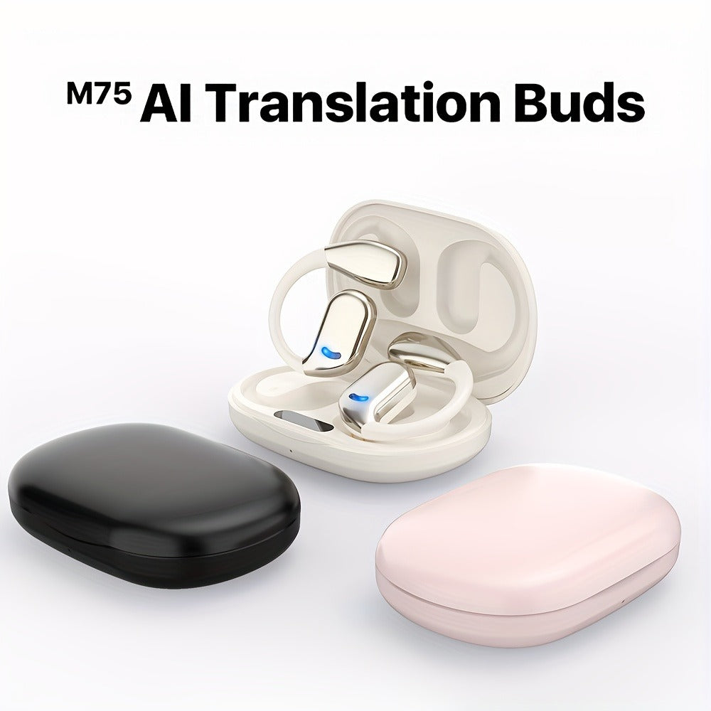 Open-Ear Translation Earphones with Charging Display Case and Black, Beige, Blue or Green Options
