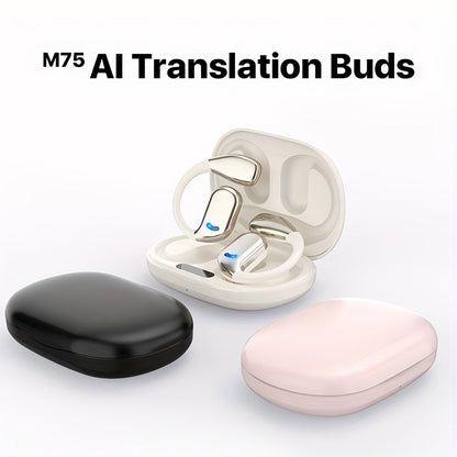 Open-Ear Translation Earphones with Charging Display Case and Black, Beige, Blue or Green Options