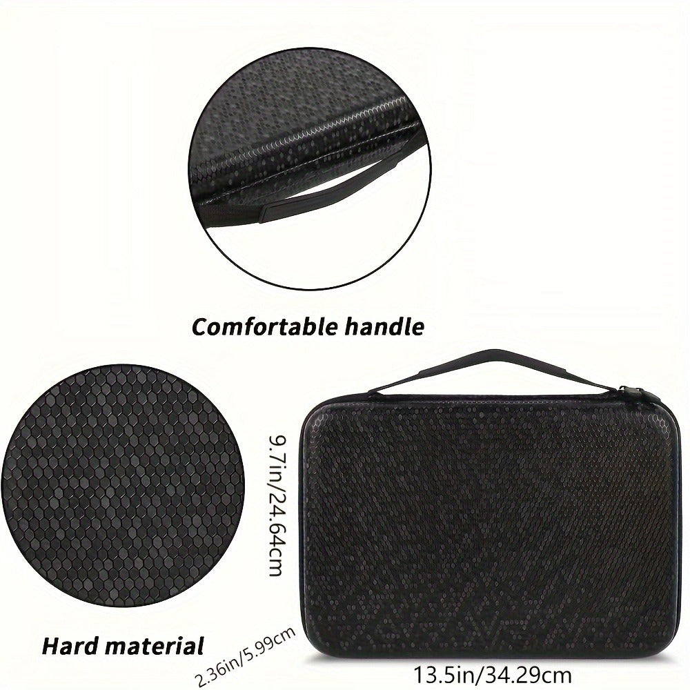 Black Dice Rolling Tray and Storage Case with Dedicated Polyhedral Slots, Carry Handle and Zipper Closure