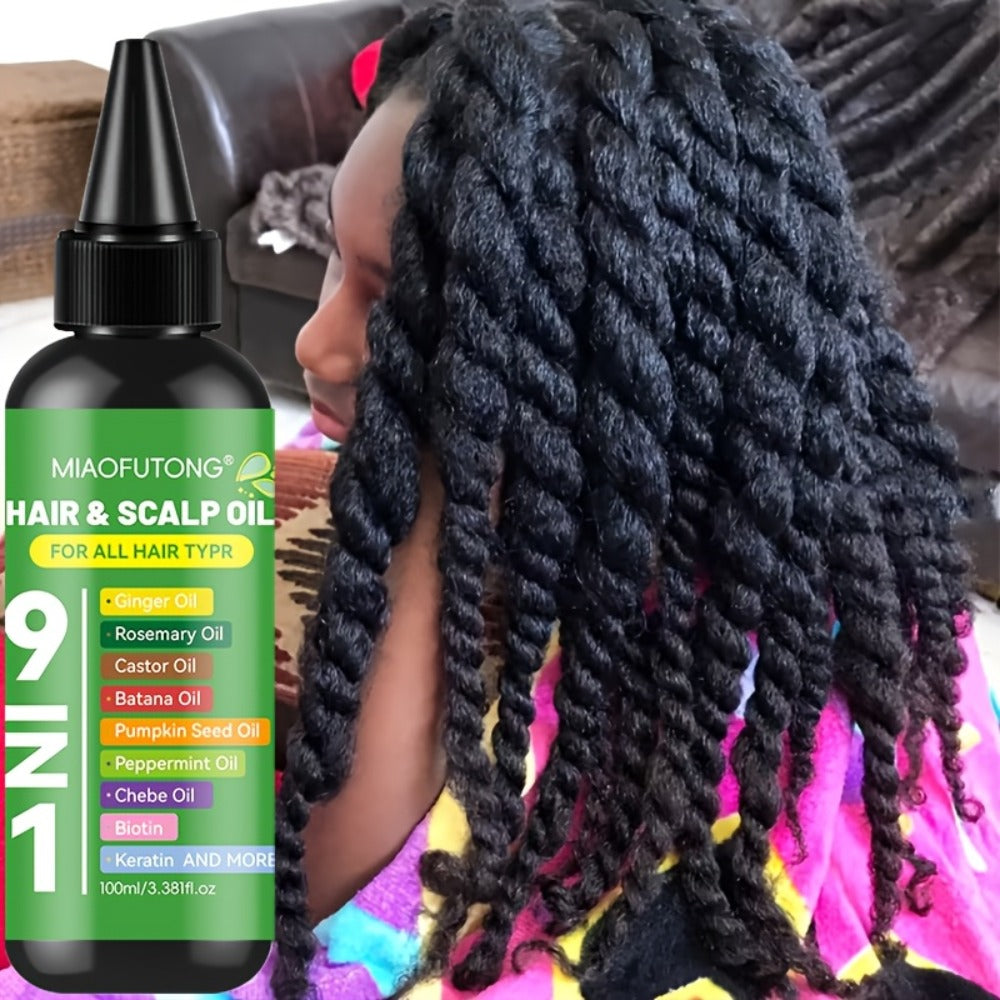 Hair Care Oil 9-in-1 with Turmeric, Rosemary, Castor Oil & Biotin - Deep Hydration, Frizz Control & Smoothness, Plant-Based Squalane, All Hair Types, Men & Women, 100ml