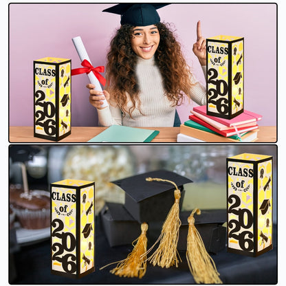 Graduation Centerpiece Set 6pcs Class of 2026 – Decorative Lantern Box Table Decorations for High School & College Graduation Party, Photo Booth Props, Party Kit in Red Blue Green Purple Maroon