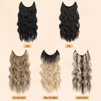 Invisible Wire Hair Extensions 22 Inch for Women — Transparent Fish Line 4 Clips Long Wavy Hairpiece for Thin Fine Hair, 7 Colors 1B 613 Ombre, No Glue No Heat Damage Free