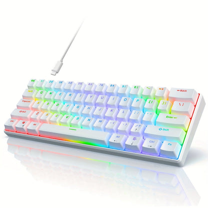 Blue Switch RGB Mechanical Keyboard 60% Layout – 61 Keys Ultra-Compact Wired Tenkeyless Design for PC, Laptop & Mac | Clicky Tactile Gaming & Typing Keyboard | Black & White Color Options