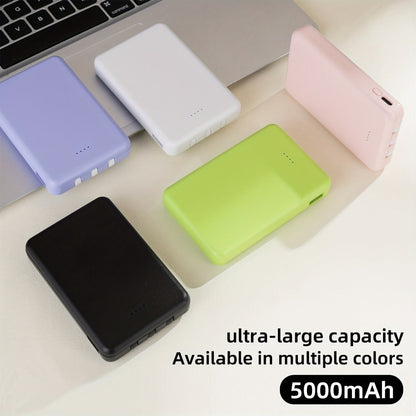 Slim Power Bank 5000mAh / 10000mAh with Built-in USB-C Cable, Charges 4 Devices Simultaneously, LED Indicator – Ultra-Compact Portable Charger for iPhone, Android, Travel, Everyday Carry