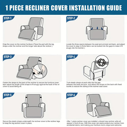 Quilted One-Piece Recliner Chair Cover with Side Pockets, Back Buckle Strap and 11 Color Options
