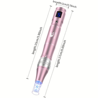 L6 Pink Microneedling Pen Kit with 10 Replacement Tips, Six Speed Levels and USB Charging Cable