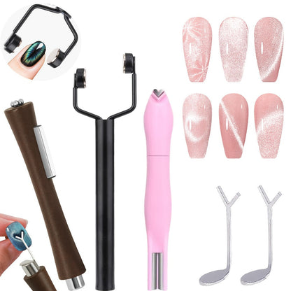 4-in-1 Y-Shaped Cat Eye Nail Magnet Stick Double Head - Heart & Multi-Pattern Magnetic Tool for Cat Eye Gel Polish Nail Art, Portable Professional Salon & Home DIY Nail Art Gift