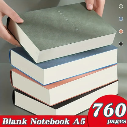 A5 Blank-Page Notebook with Seven Hundred Sixty Pages in Green, Blue, Pink or Black Covers