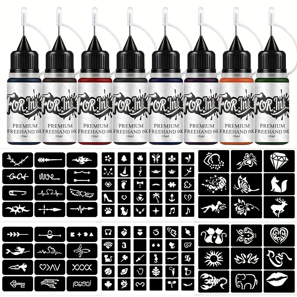 Tattoo Ink 8-Bottle Mixed Color Set with One Source Kit Configuration and Gallery-Shown Color Selection
