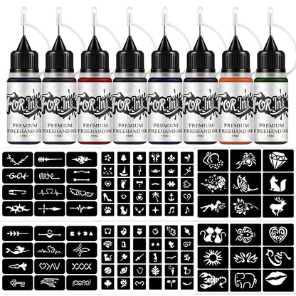 Tattoo Ink 8-Bottle Mixed Color Set with One Source Kit Configuration and Gallery-Shown Color Selection