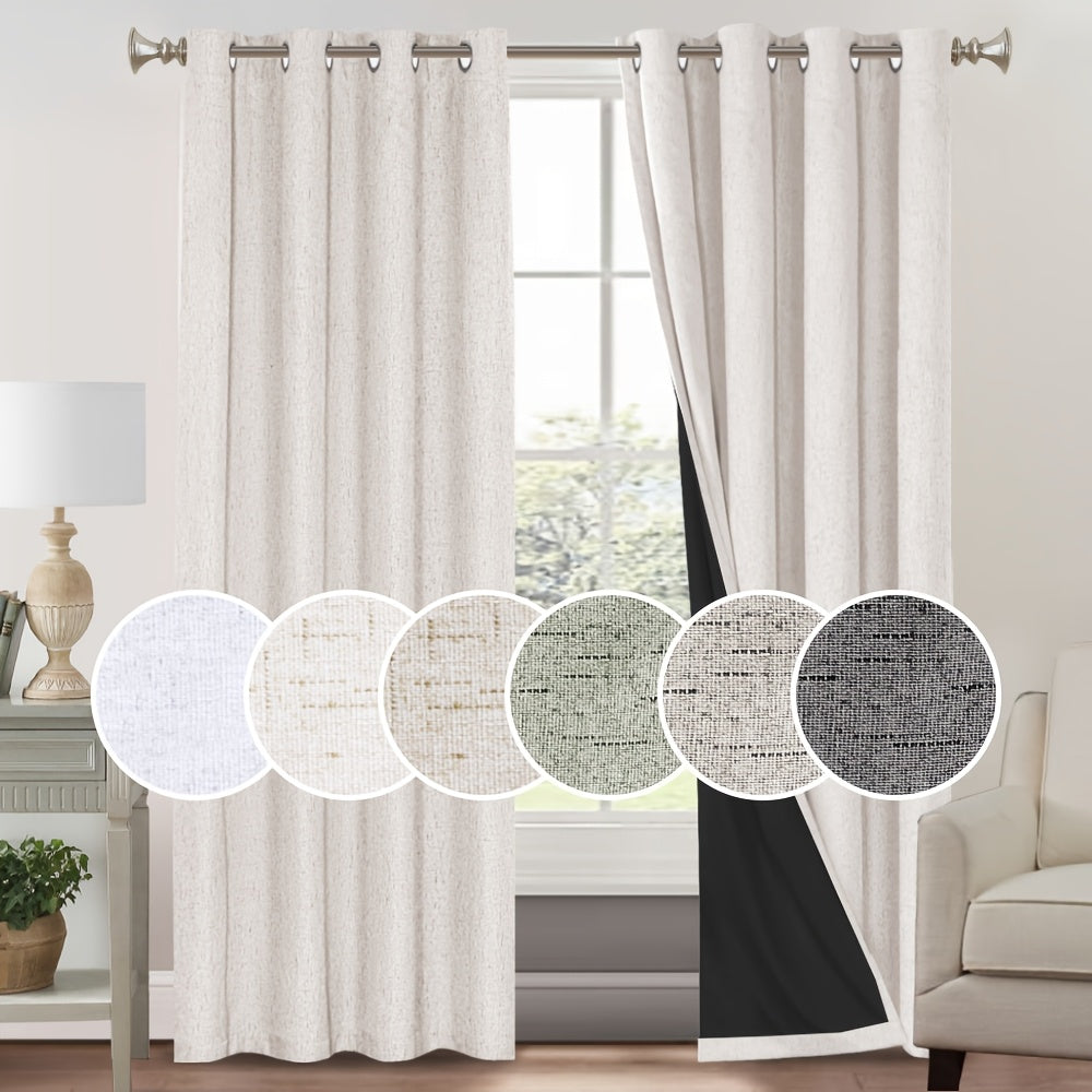 Two-Panel Linen-Textured Blackout Curtain Set in Six Colors with 52-Inch Width and Four Lengths
