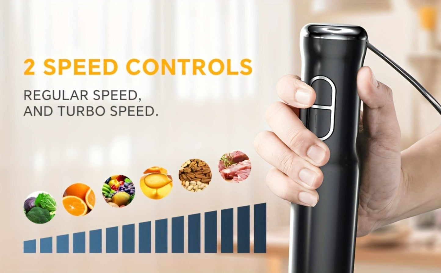 Corded Immersion Blender with Stainless-Steel-Look Blending Head, Two Controls and 38cm Height