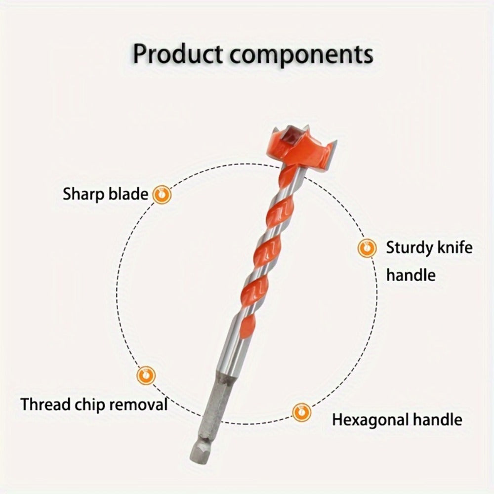 Five-Piece Extended Auger Drill Bit Set with 15-25mm Cutting Heads and Hex Shanks for Wood or Plastic