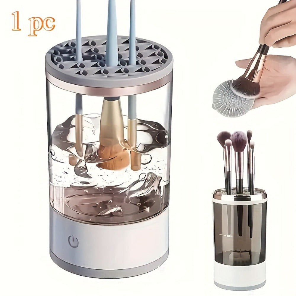 Electric Makeup Brush Cleaner and Dryer with USB Power, Automatic Spinner and Clear Dual-Section Holder