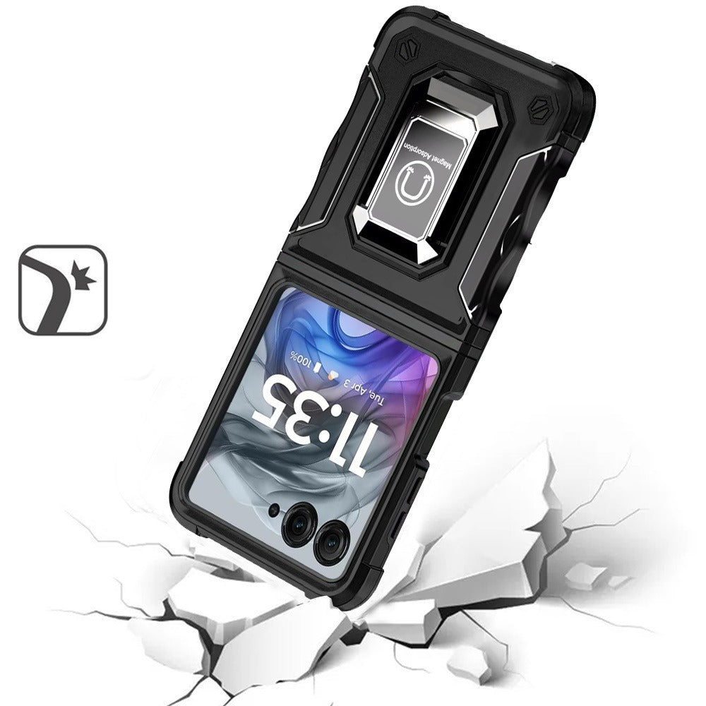 Motorola Razr 2024 Case Defender Metal Magnetic Ring Stand Hybrid Cover – Heavy Duty Shockproof TPU PC Armor with Kickstand & Magnetic Car Mount Compatibility