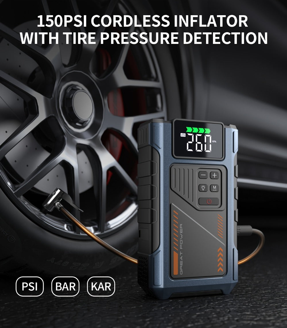 8000A Jump Starter with Air Compressor - 12V Portable Jump Box for Gas & Diesel Cars, USB Ports & LED Flashlight | Up to 8.0L Gas & 6.5L Diesel