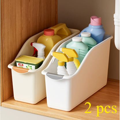 Two-Piece Open-Top Plastic Storage Bin Set with Curved Fronts and Random Color Selection for Cabinets