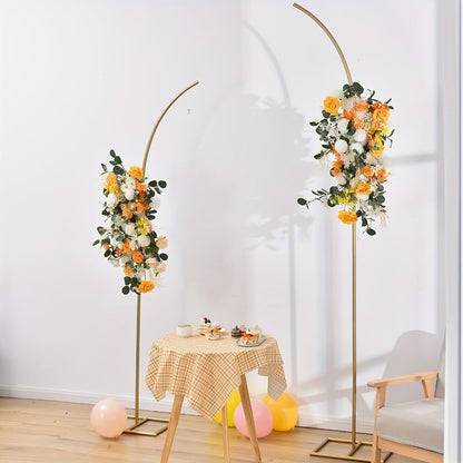Two-Piece Gold-Color Balloon Arch Stand Set with Six- and Eight-Foot Curved-Top Frames for Home and Everyday Use