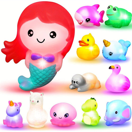 Light Up Mermaid Bath Toys LED Flashing Floating Bathtub Toy for Toddlers – Colorful Glow Bath Time Toys for Baby, Kids, Boys & Girls, Birthday Valentine Pool Party Gift – 2, 8 or 12 Pack