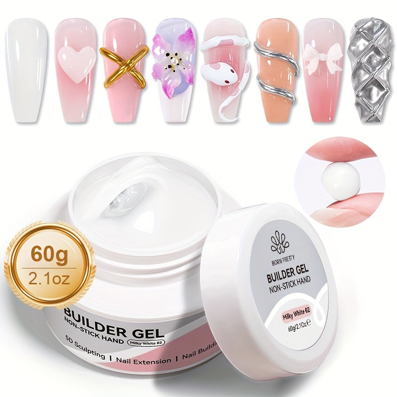 Builder Gel for Nail Extensions and 3D Sculpting, 60g Jar in Clear or Milky White for UV or LED Lamp Curing